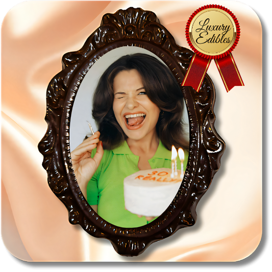 4K Chocolate Image Bars – Her Birthday Edition - Dessert Print 1 Piece / Oval / Dark Chocolate 4K Chocolate Image Bars – Her Birthday Edition